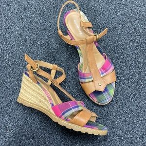 Rockport Garden Court Multicolor Plaid Wedge Sandals
